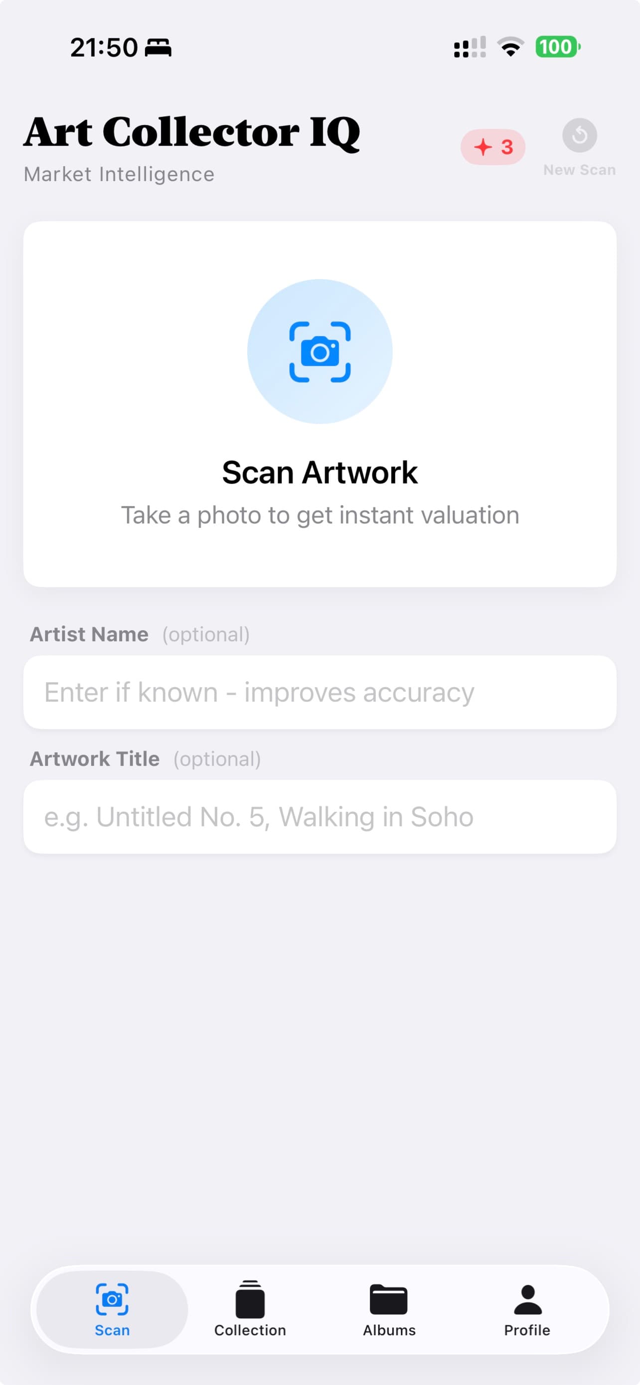Art Collector IQ scan screen